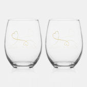 Twee Elegant Gold Hearts | Weddenschap Wijnglas Zonder Voet (Achterkant)