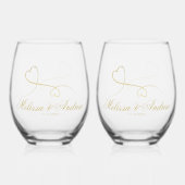 Twee Elegant Gold Hearts | Weddenschap Wijnglas Zonder Voet (Voorkant)