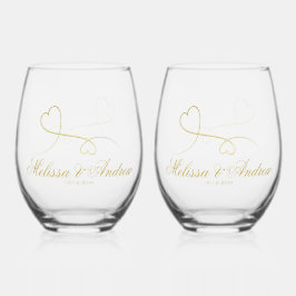Twee Elegant Gold Hearts | Weddenschap Wijnglas Zonder Voet