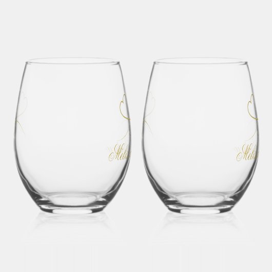 Twee Elegant Gold Hearts | Weddenschap Wijnglas Zonder Voet (Rechts)