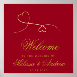 Twee Elegant Gold Hearts | Welkom rood huwelijk Poster