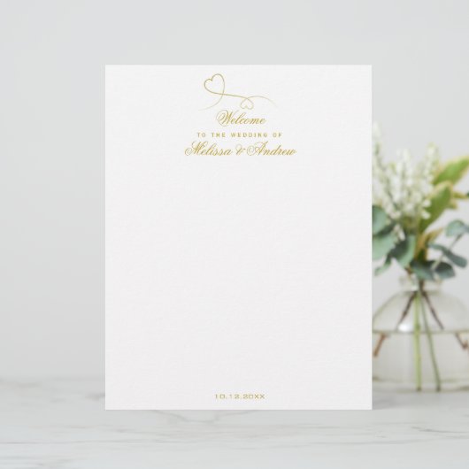Twee Elegant Gold Hearts | Welkomstbrief bruiloft (Staand voorkant)