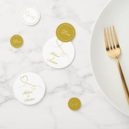 Twee Elegant Gold Hearts | Witte en gouden bruilof Confetti