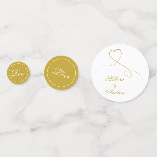 Twee Elegant Gold Hearts | Witte en gouden bruilof Confetti (Achterkanten)