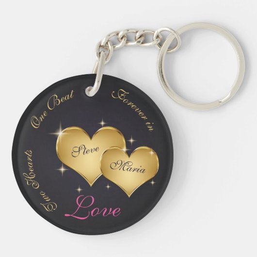 Twee Elegant Golden Hearts Sleutelhanger (Achterkant)