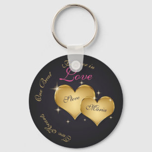 Twee Elegant Golden Hearts Sleutelhanger