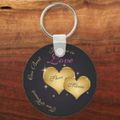 Twee Elegant Golden Hearts Sleutelhanger (Voorkant)