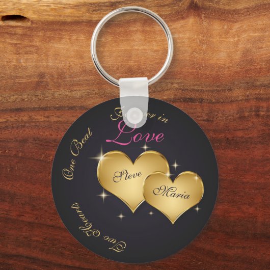 Twee Elegant Golden Hearts Sleutelhanger (Voorkant)