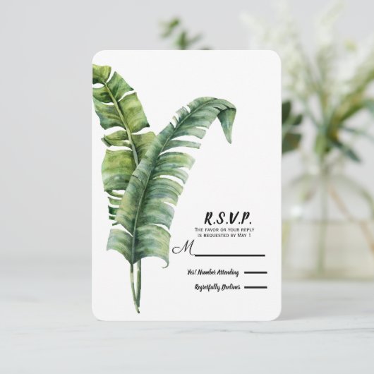Twee Elegant Palm laat tropische bruiloft RSVP (Staand voorkant)