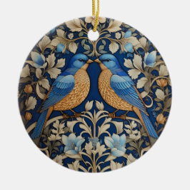 Twee elegante blauwe vogels William Morris geïnspi Keramisch Ornament