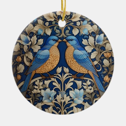 Twee elegante blauwe vogels William Morris geïnspi Keramisch Ornament (Voorkant)