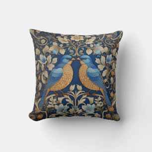 Twee elegante blauwe vogels William Morris geïnspi Kussen