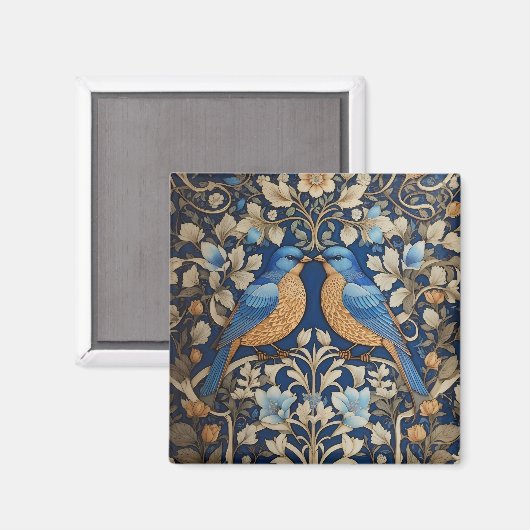Twee elegante blauwe vogels William Morris geïnspi Magneet (Voorkant / Achterkant)