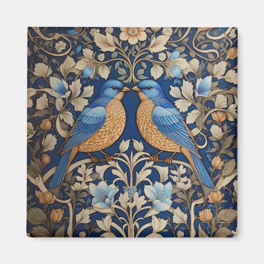 Twee elegante blauwe vogels William Morris geïnspi Magneet (Voorkant)