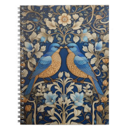 Twee elegante blauwe vogels William Morris geïnspi Notitieboek