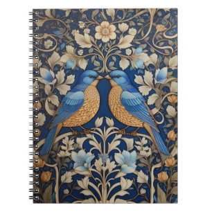 Twee elegante blauwe vogels William Morris geïnspi Notitieboek
