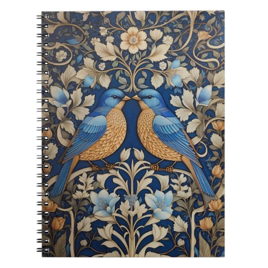 Twee elegante blauwe vogels William Morris geïnspi Notitieboek (Voorkant)