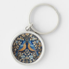 Twee elegante blauwe vogels William Morris geïnspi Sleutelhanger