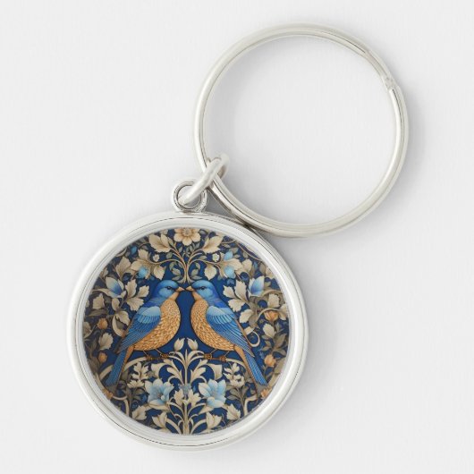 Twee elegante blauwe vogels William Morris geïnspi Sleutelhanger (Voorkant)