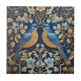 Twee elegante blauwe vogels William Morris geïnspi Tegeltje