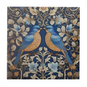 Twee elegante blauwe vogels William Morris geïnspi Tegeltje