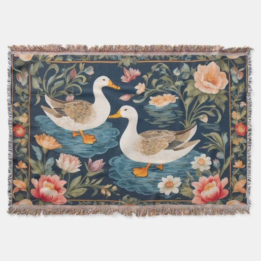 Twee elegante eenden William Morris geïnspireerd Deken (Voorkant)