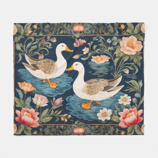 Twee elegante eenden William Morris geïnspireerd Fleece Deken (Voorkant (Horizontaal))