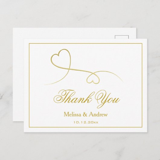 Twee elegante gouden harten | Bruiloft dank u Briefkaart (Voorkant / Achterkant)