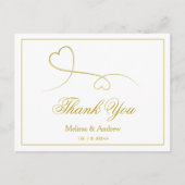 Twee elegante gouden harten | Bruiloft dank u Briefkaart (Voorkant)