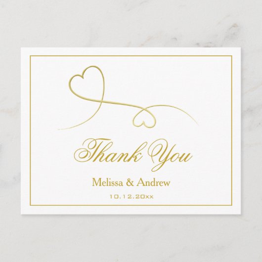 Twee elegante gouden harten | Bruiloft dank u Briefkaart (Voorkant)