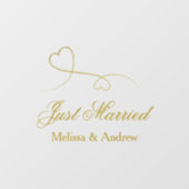 Twee elegante gouden harten | Gewoon getrouwde tro Raamsticker (Vel)