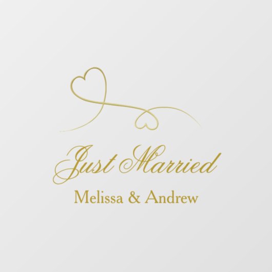 Twee elegante gouden harten | Gewoon getrouwde tro Raamsticker (Vel)