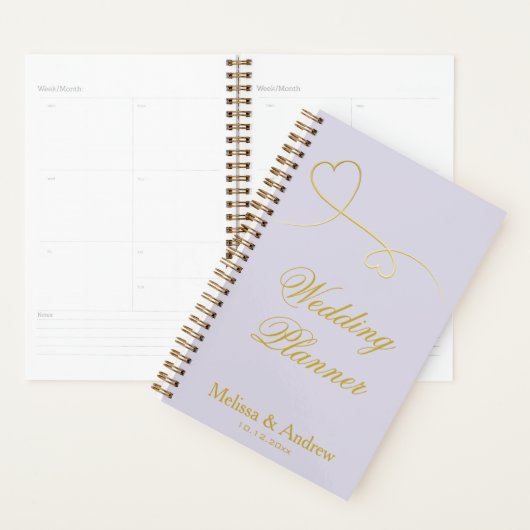 Twee elegante gouden harten | Lavendel bruiloft Planner (Display)