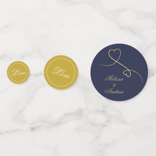 Twee elegante gouden harten | Navy Blue & Gold bru Confetti (Achterkanten)