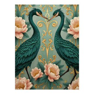 twee elegante groene reigers perfect poster