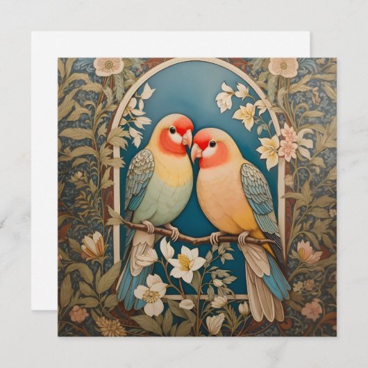 Twee Elegante Lovebirds  Bloemen (Voorkant / Achterkant)