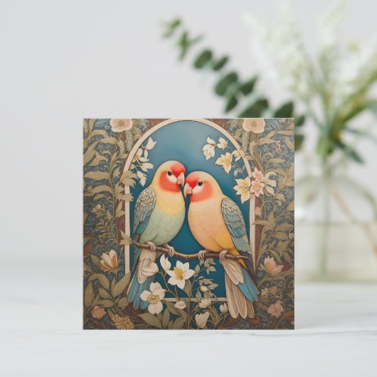 Twee Elegante Lovebirds Bloemen (Staand voorkant)