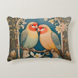 Twee Elegante Lovebirds Bloemen Accent Kussen