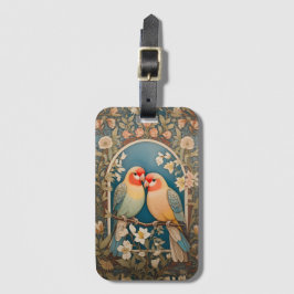 Twee Elegante Lovebirds  Bloemen Bagagelabel