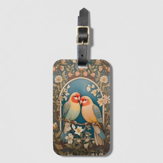 Twee Elegante Lovebirds  Bloemen Bagagelabel (Voorkant (verticaal))