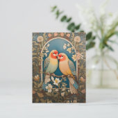 Twee Elegante Lovebirds Bloemen Briefkaart (Staand voorkant)