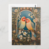 Twee Elegante Lovebirds Bloemen Briefkaart (Voorkant / Achterkant)