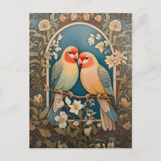 Twee Elegante Lovebirds Bloemen Briefkaart (Voorkant)