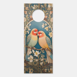 Twee Elegante Lovebirds Bloemen Deurhanger
