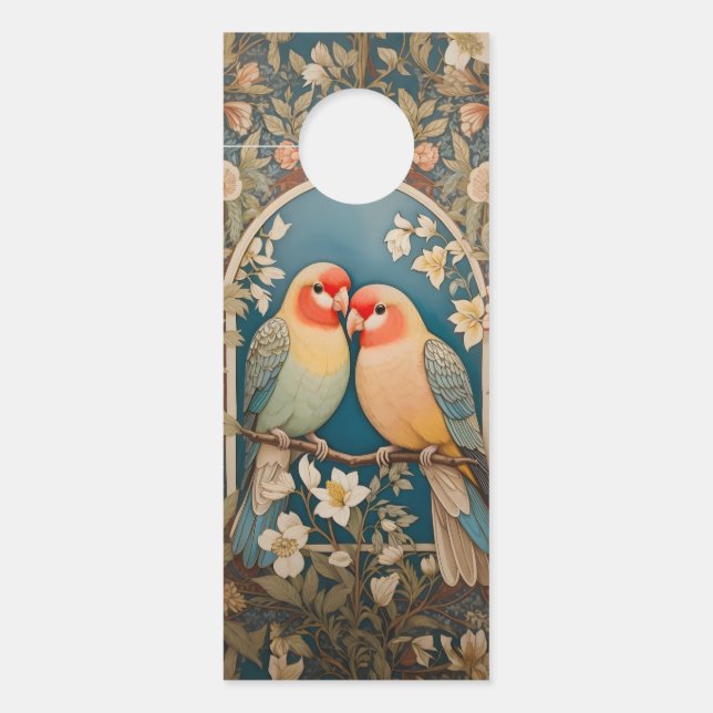 Twee Elegante Lovebirds  Bloemen Deurhanger (Voorkant)