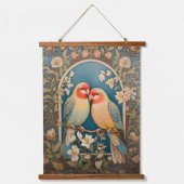 Twee Elegante Lovebirds  Bloemen Hangend Wandkleed (Voorkant)