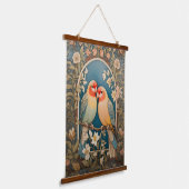 Twee Elegante Lovebirds  Bloemen Hangend Wandkleed (Gebogen)