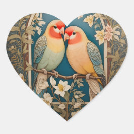 Twee Elegante Lovebirds Bloemen Hart Sticker