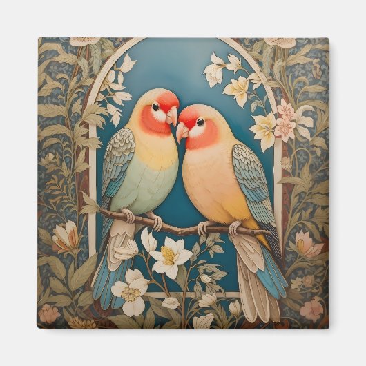 Twee Elegante Lovebirds  Bloemen Magneet (Voorkant)