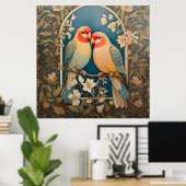 Twee Elegante Lovebirds  Bloemen Poster (Thuiskantoor)